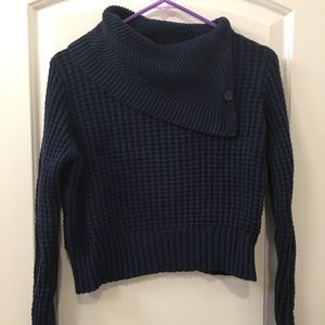 Banana Republic Cropped Waffle Sweater Navy Blue